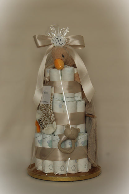 Luiertaart beige eend & fluffy konijnenoren