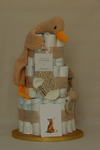 Luiertaart beige eend & fluffy konijnenoren