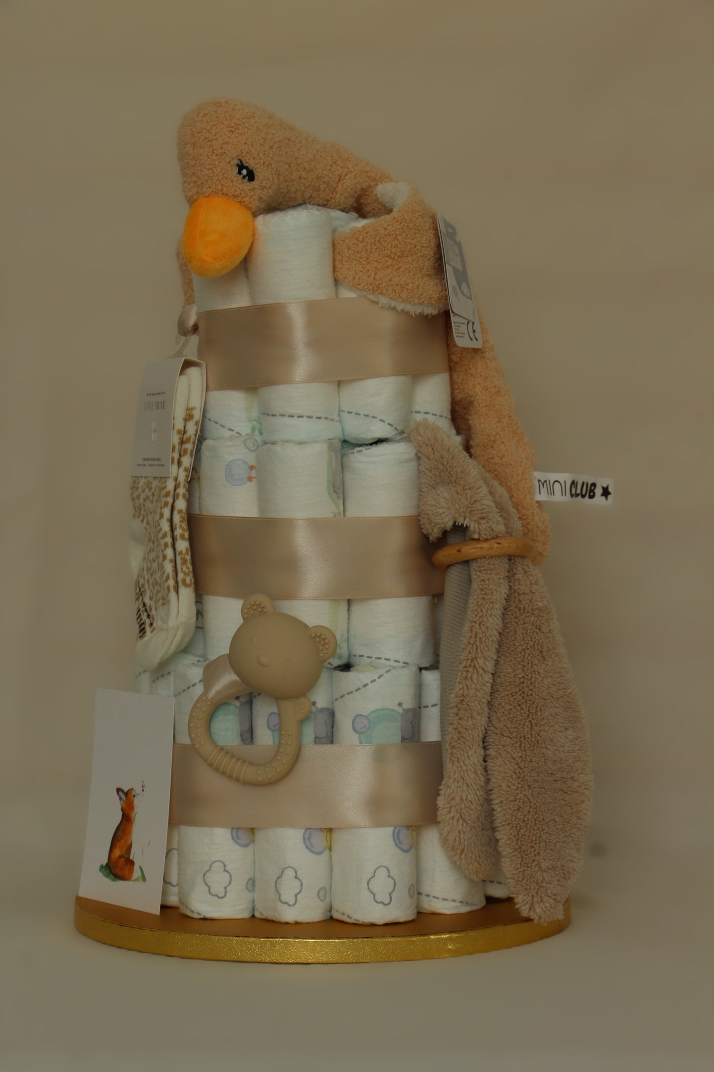 Luiertaart beige eend & fluffy konijnenoren