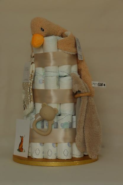 Luiertaart beige eend & fluffy konijnenoren