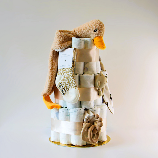 Luiertaart beige eend & konijnenoren