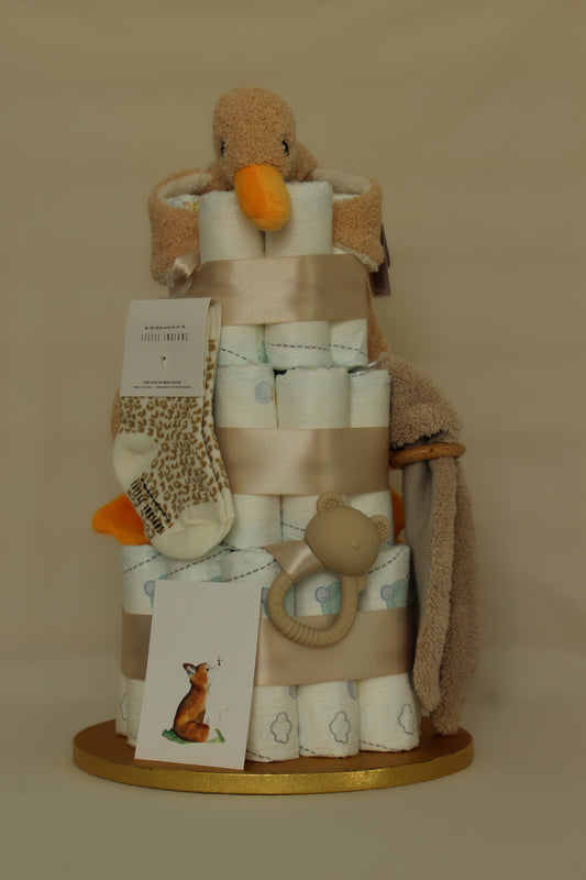 Luiertaart beige eend & fluffy konijnenoren
