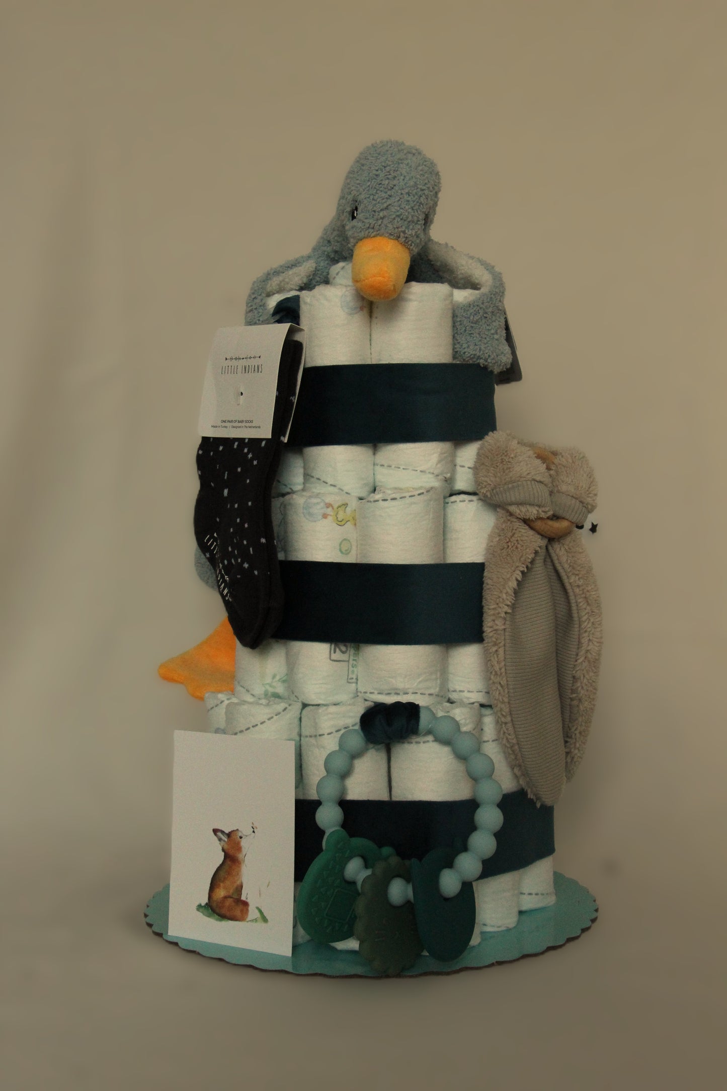 Luiertaart blauwe eend & fluffy konijnenoren