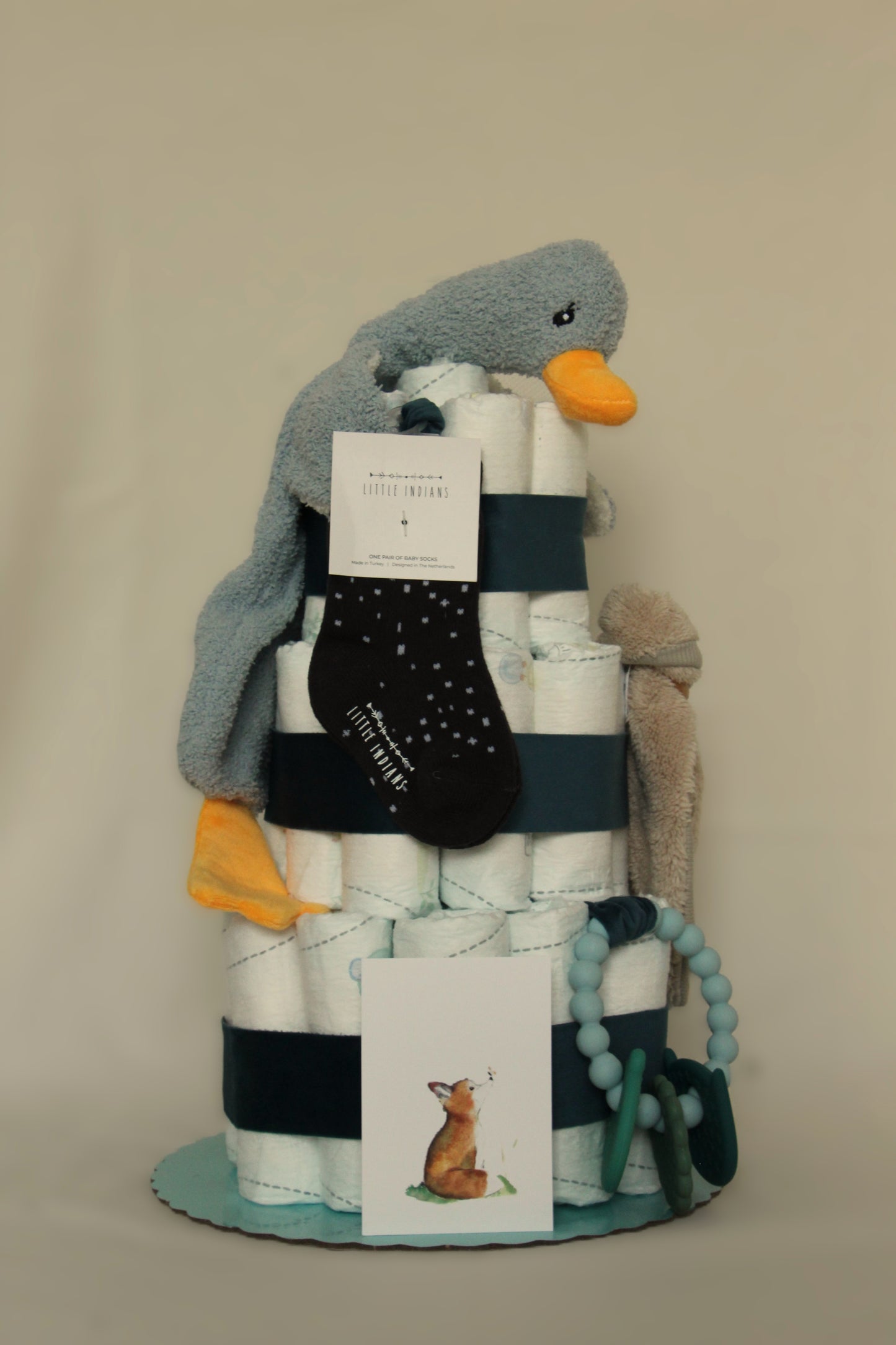 Luiertaart blauwe eend & fluffy konijnenoren