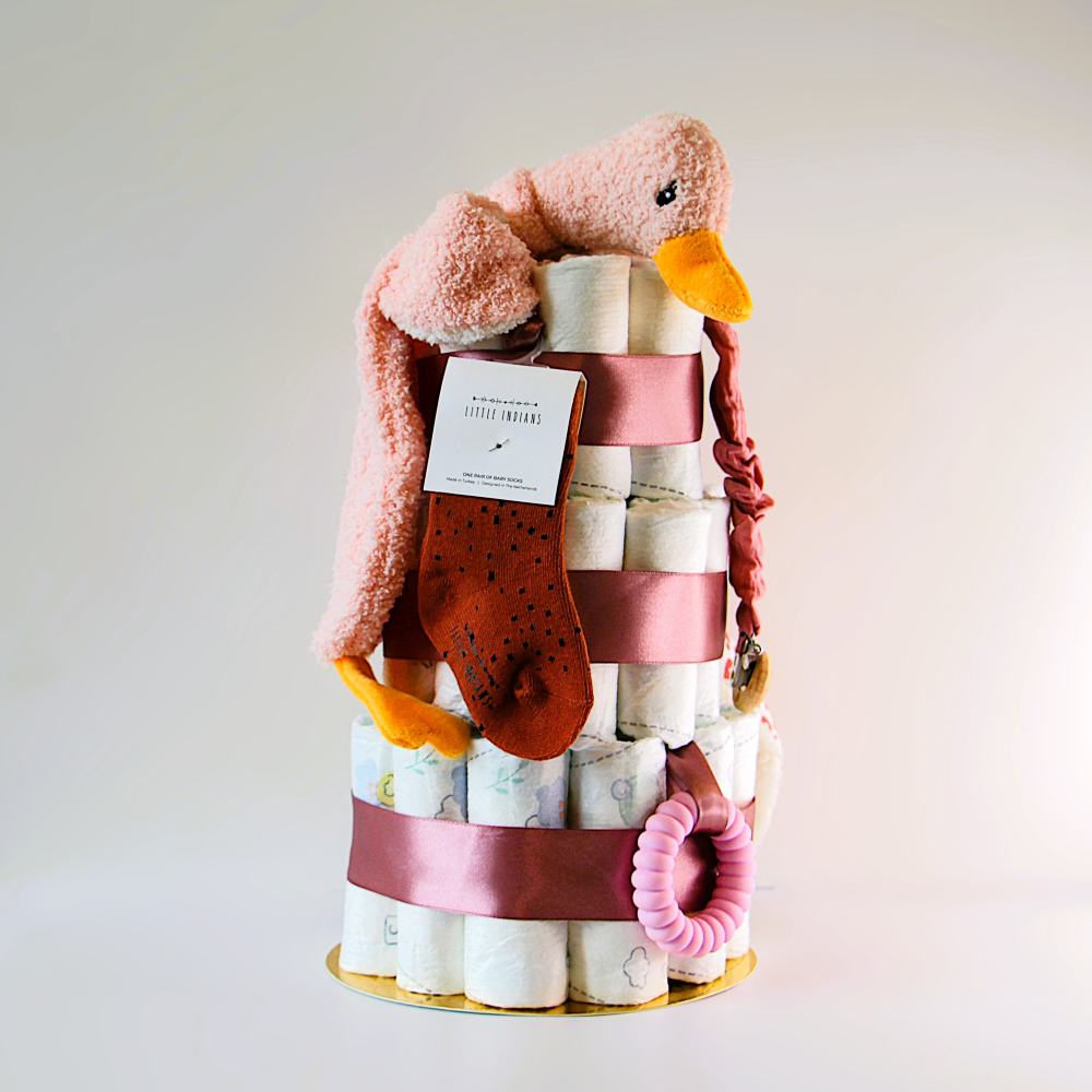 Luiertaart roze eend & konijnenoren