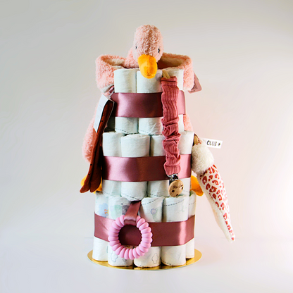 Luiertaart roze eend & konijnenoren